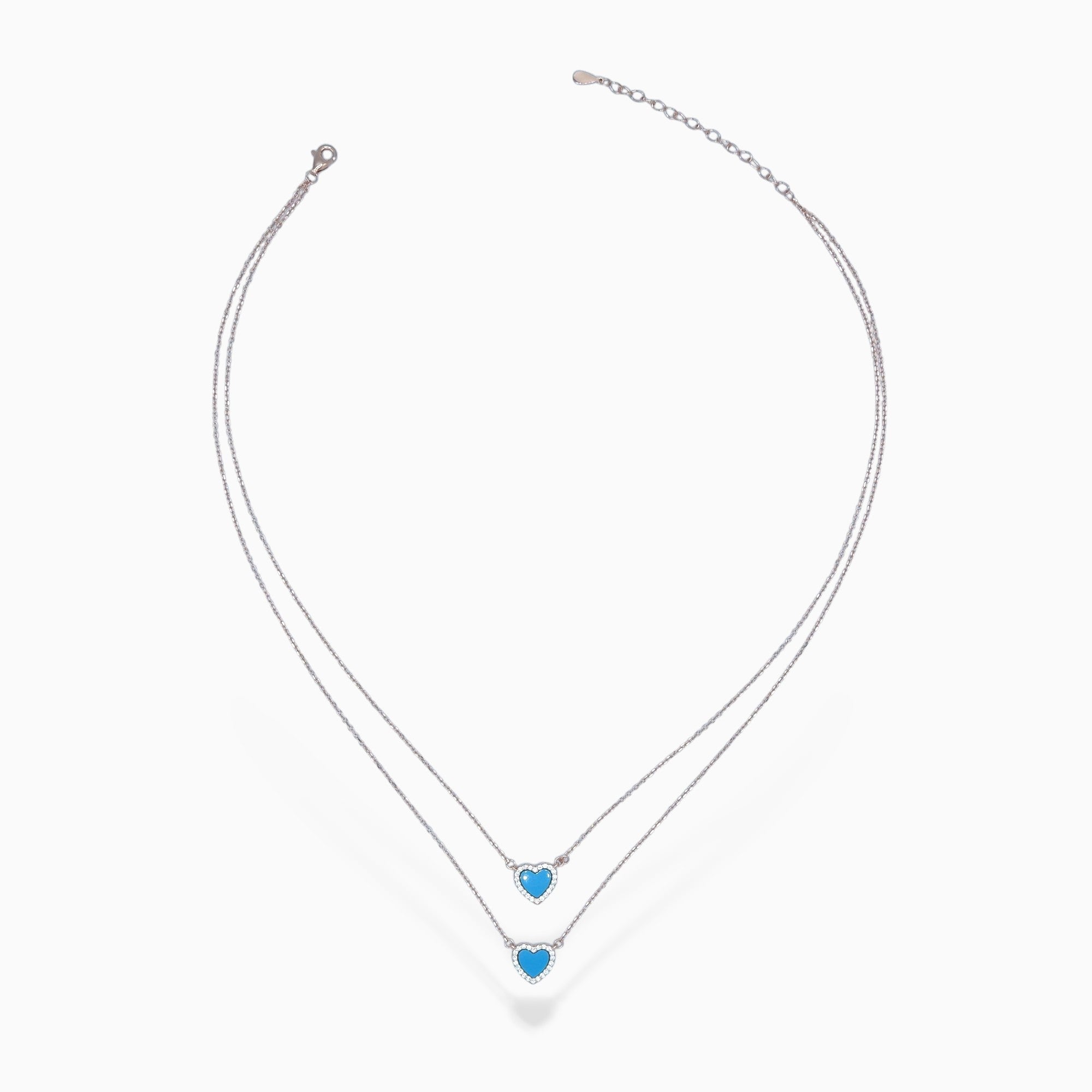 Double heart necklace blue (argento rosè)