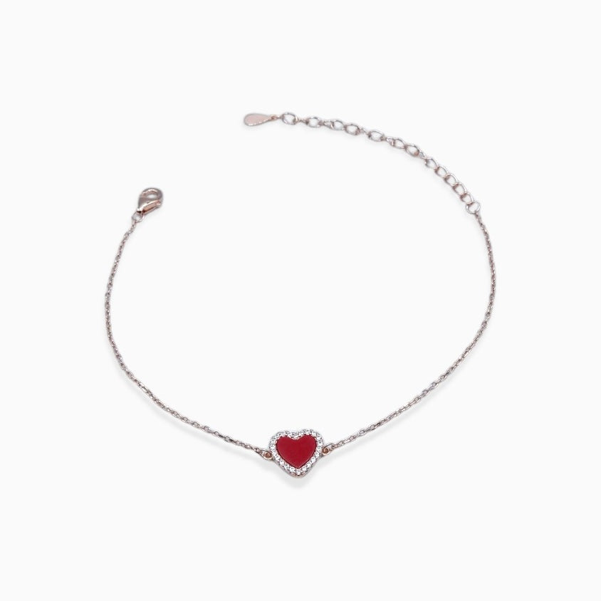 Heart bracelet, red agate (Argento rosè)