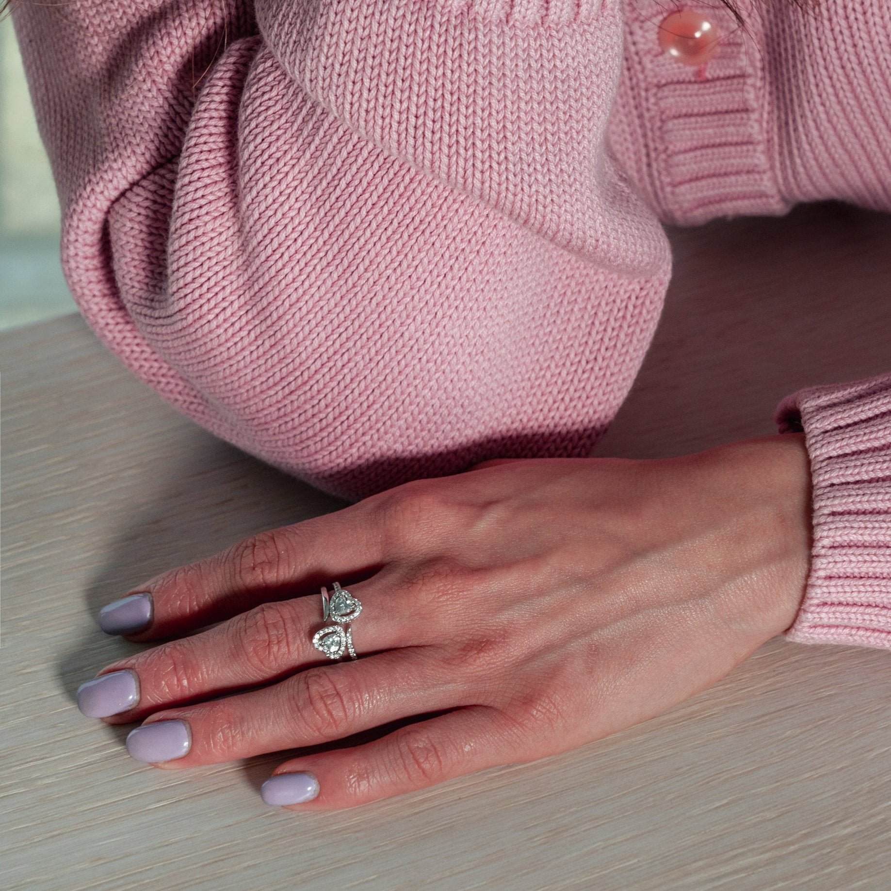 Double heart ring (argento bianco)