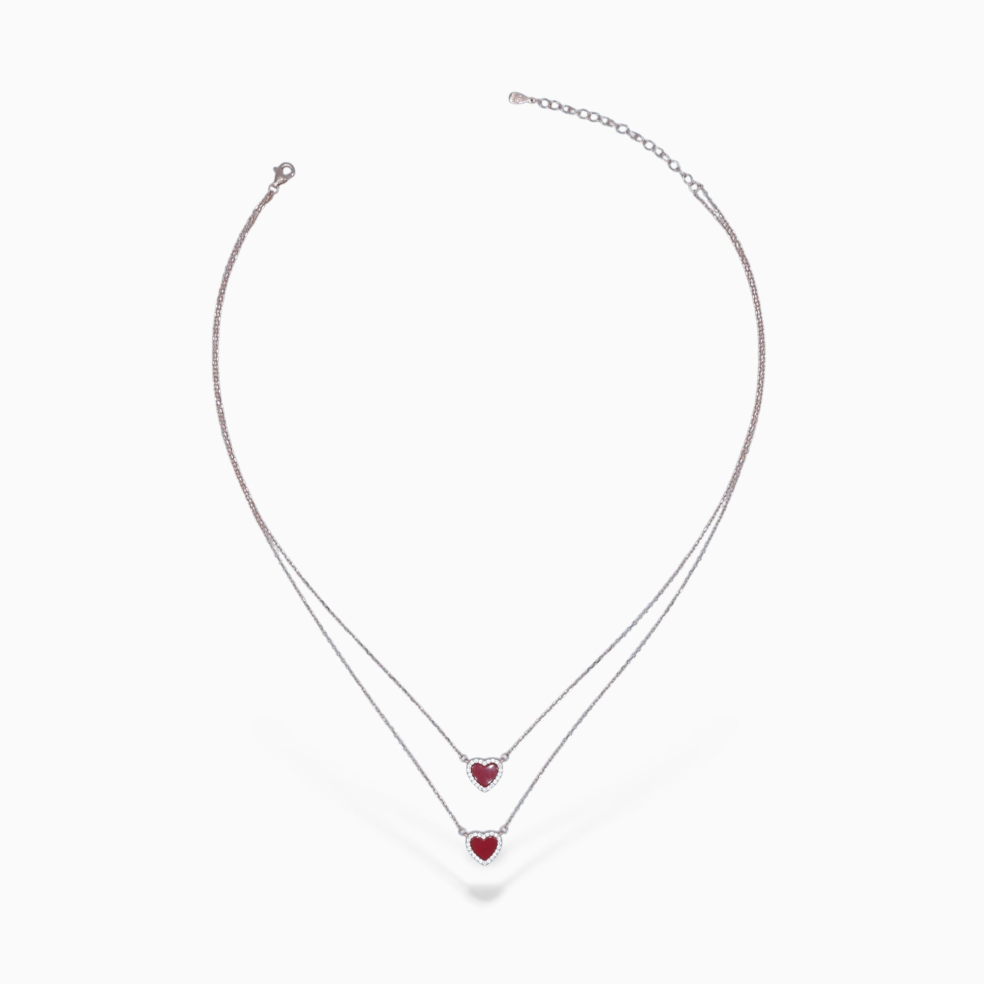 Double heart necklace red (argento rosè)