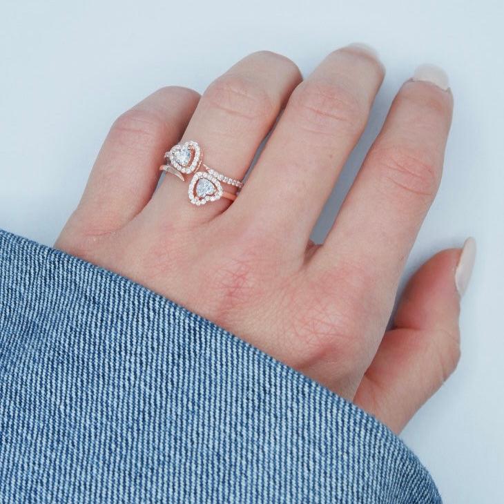 Double heart ring (argento rosè)