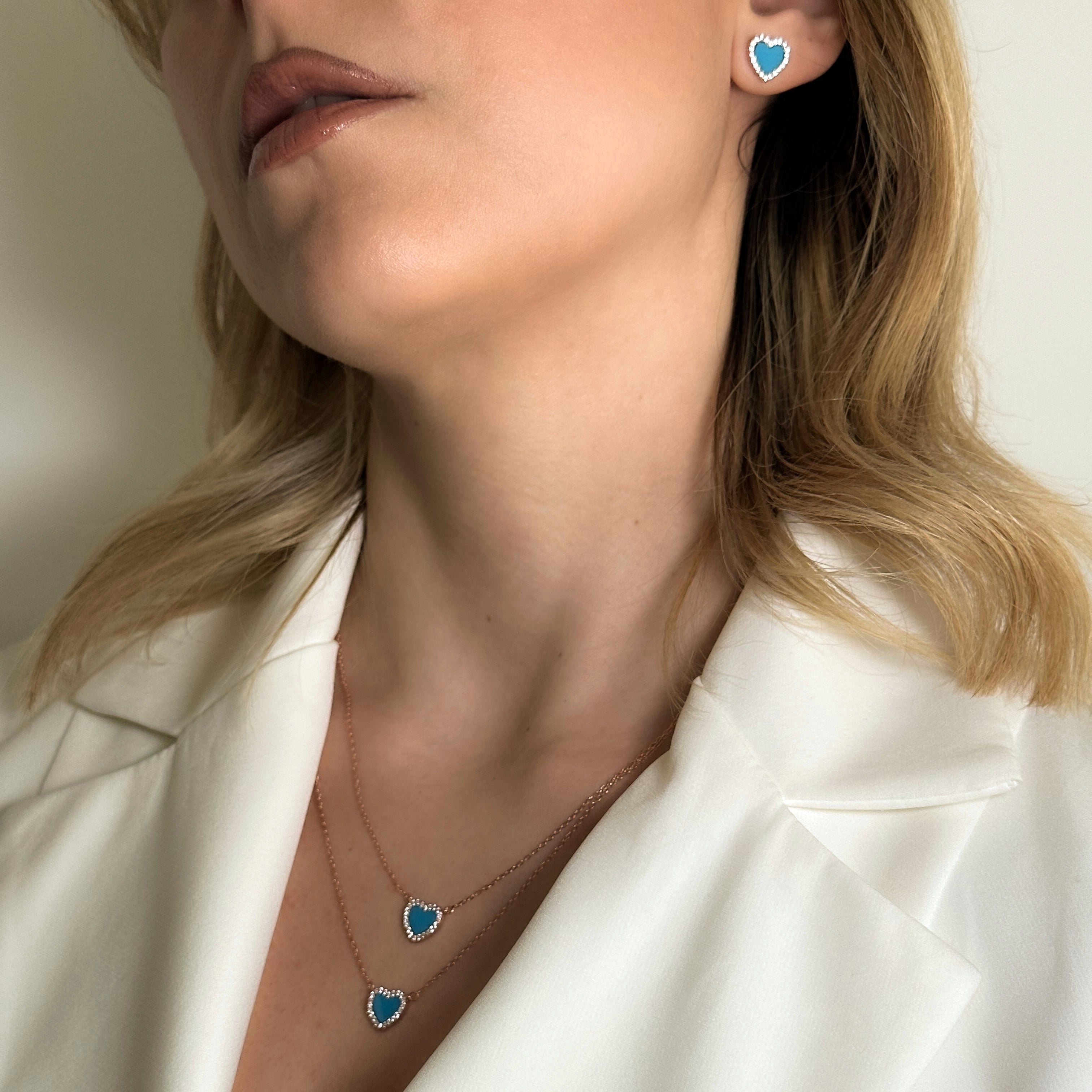 Double heart necklace blue (argento rosè)