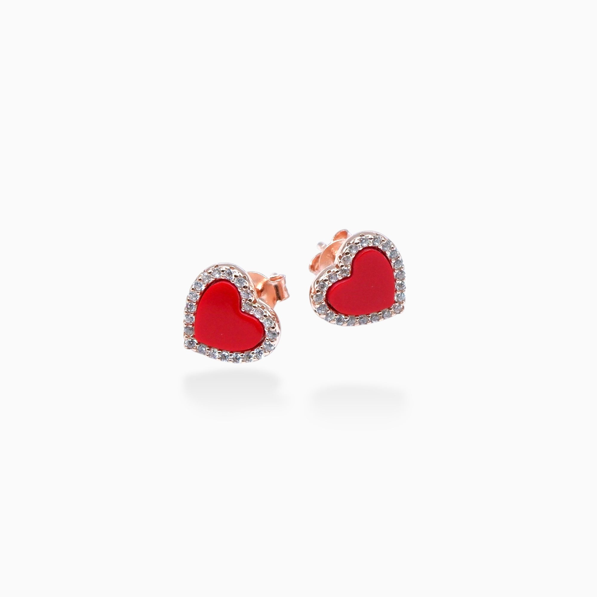 Heart earrings red (argento rosè)