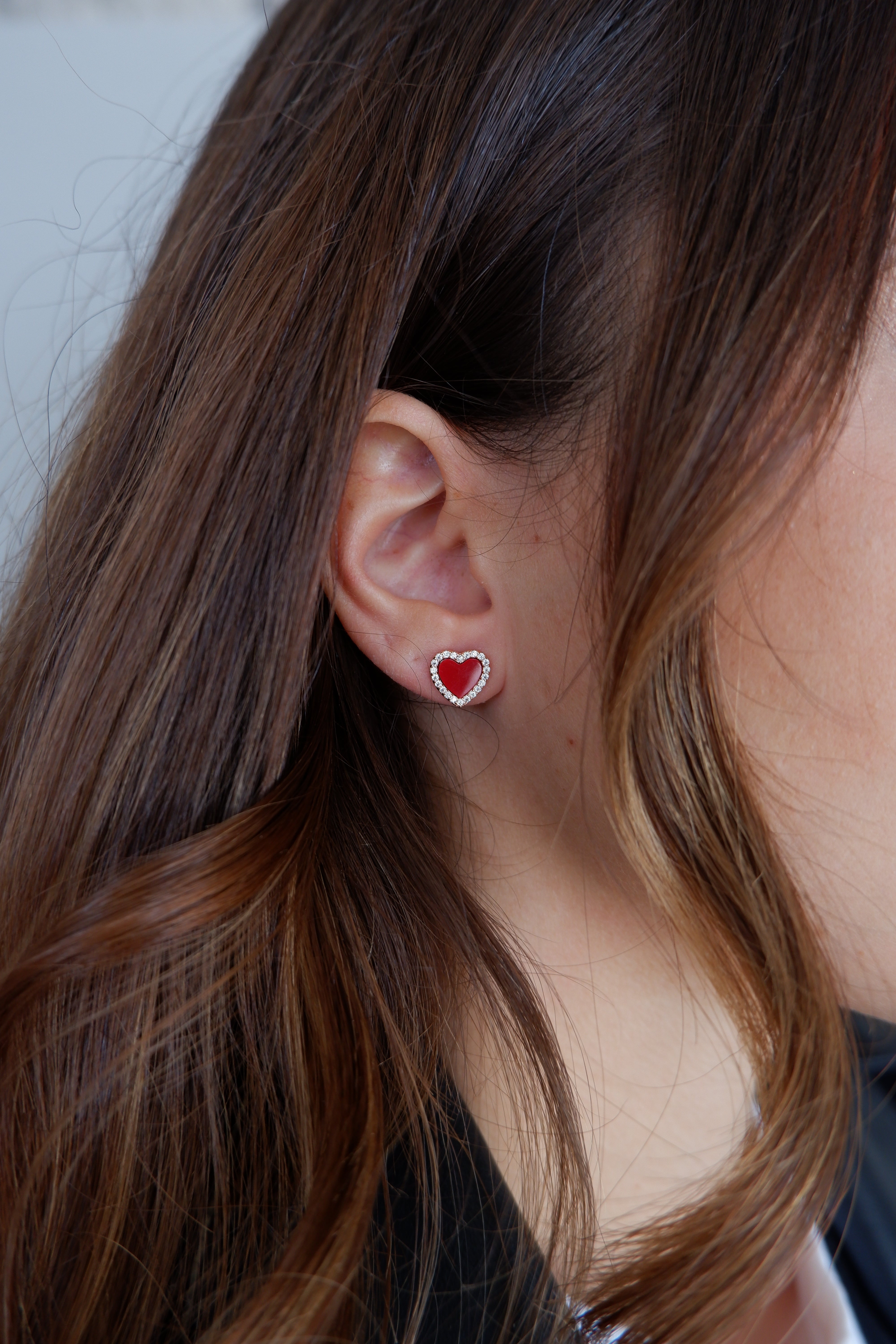 Heart earrings red (argento rosè)