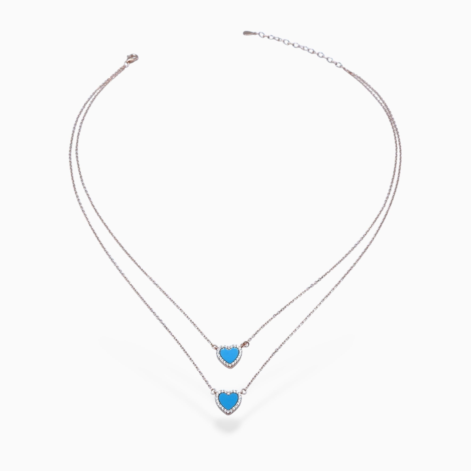 Double heart necklace blue (argento rosè)