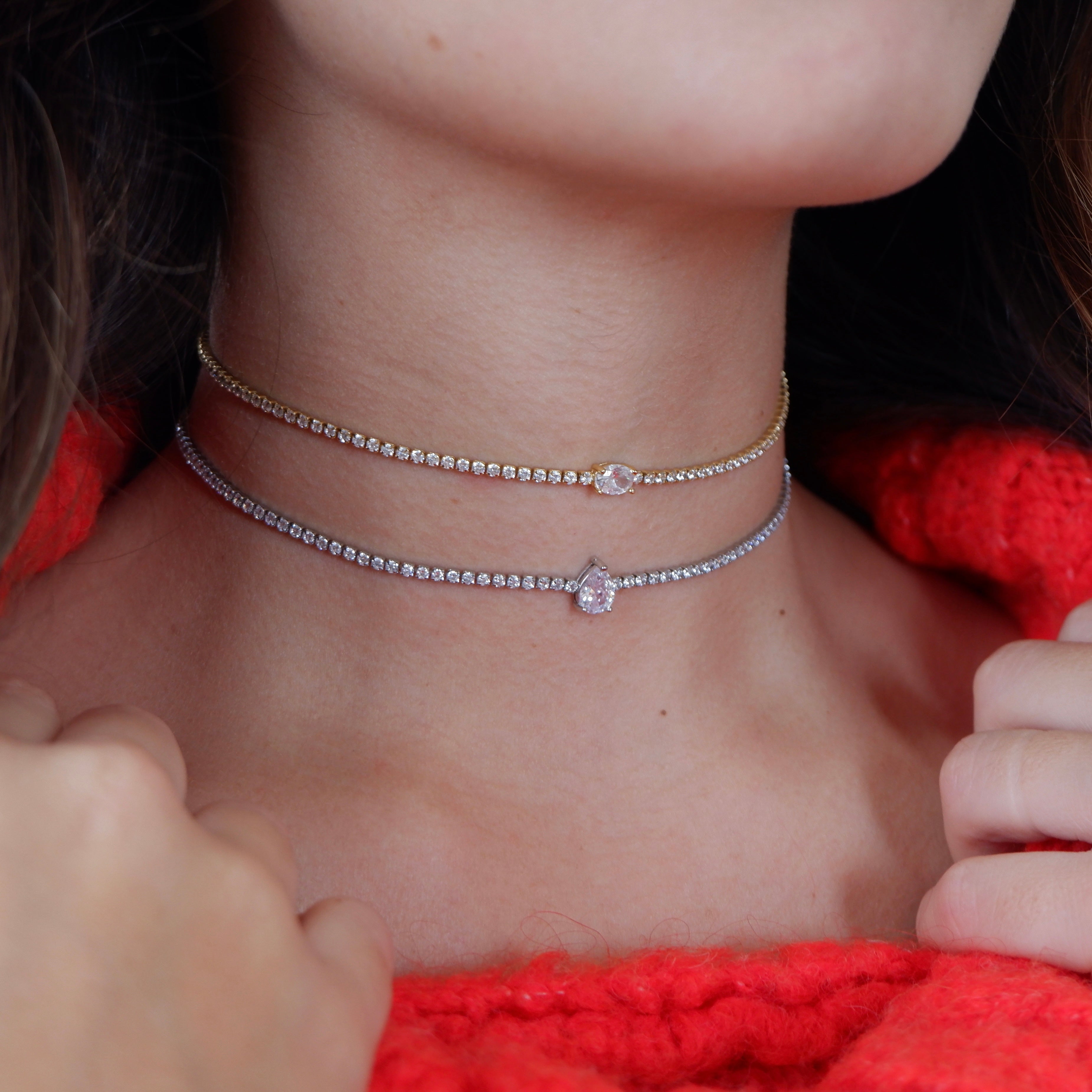 Collana tennis goccia (argento giallo)