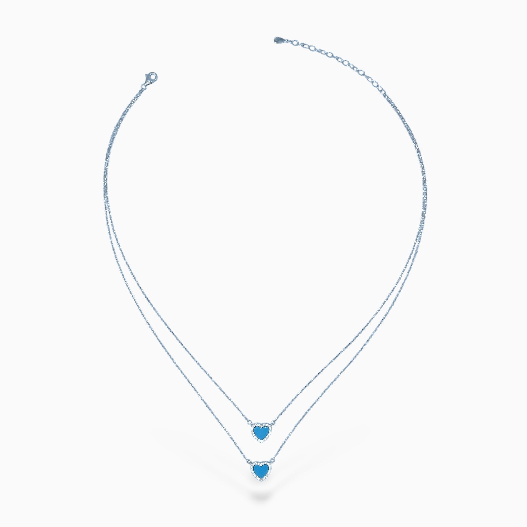 Double heart necklace blue (argento bianco)