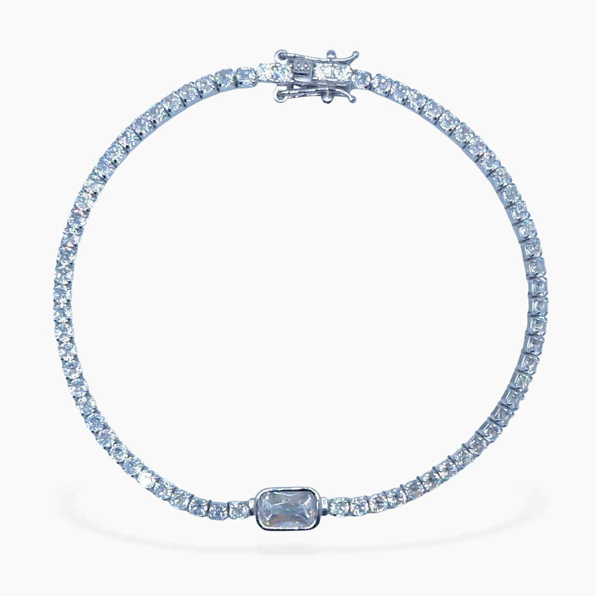 Bracciale tennis rettangolo (argento bianco)