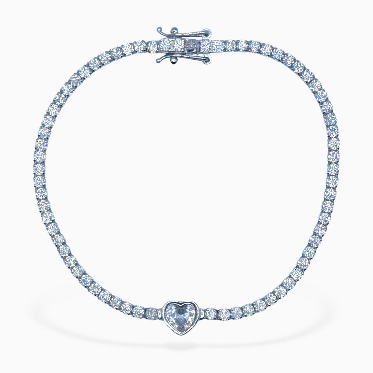 Bracciale tennis cuore (argento bianco)