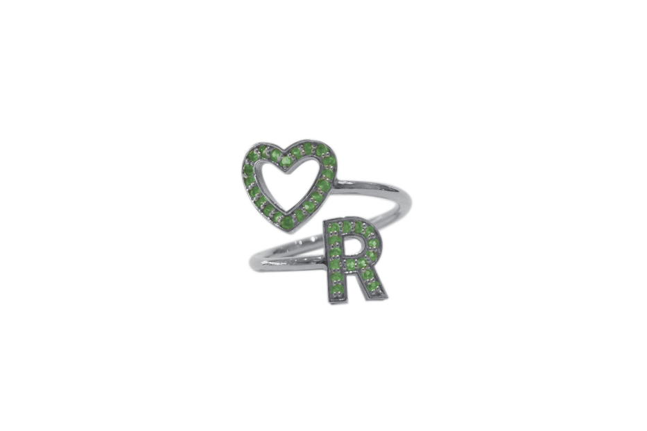 Anello Open Heart Silver 1B GREEN R