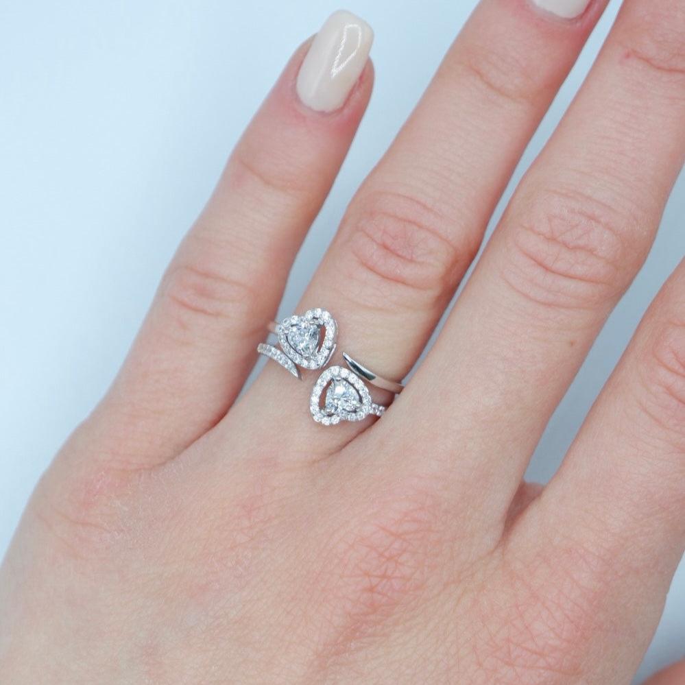 Double heart ring (argento bianco)