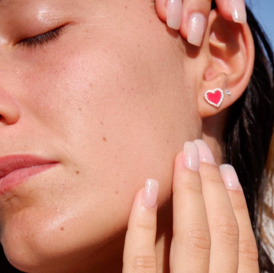 Heart earrings red (argento rosè)